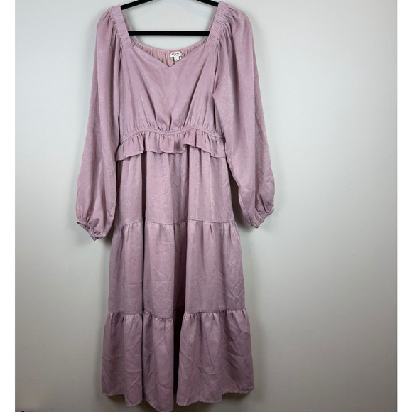Andree By Unit Midi Dress Womens Large Purple Tiered Ruffled Puff Sleeve Cottage - Picture 1 of 9